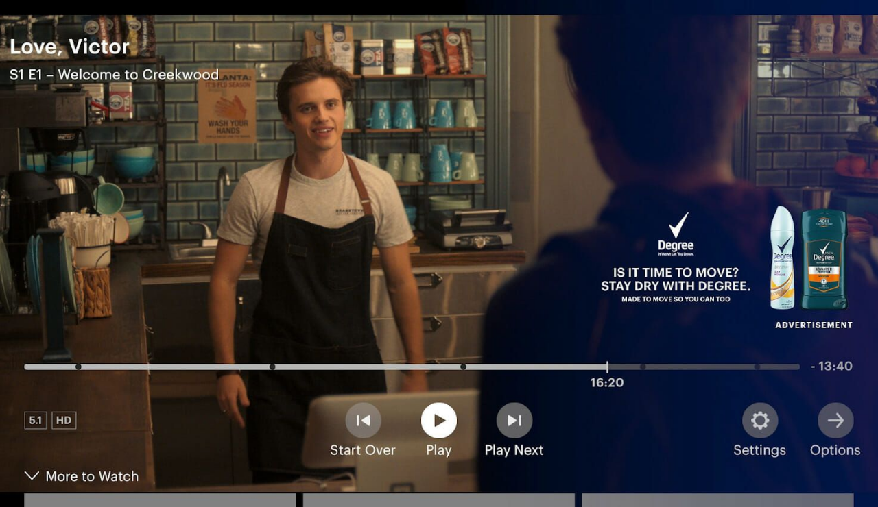 Ad-supported IPTV platform showing ads during streaming