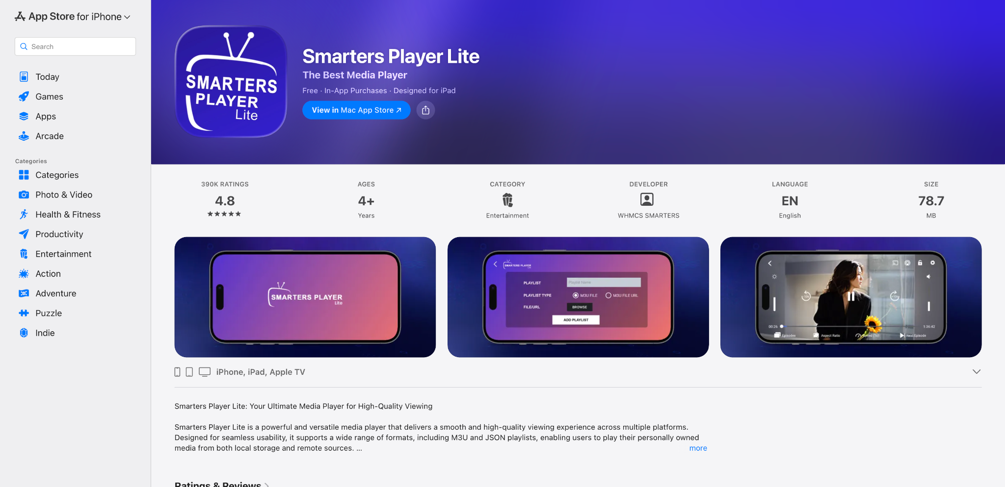 Download IPTV player from App Store