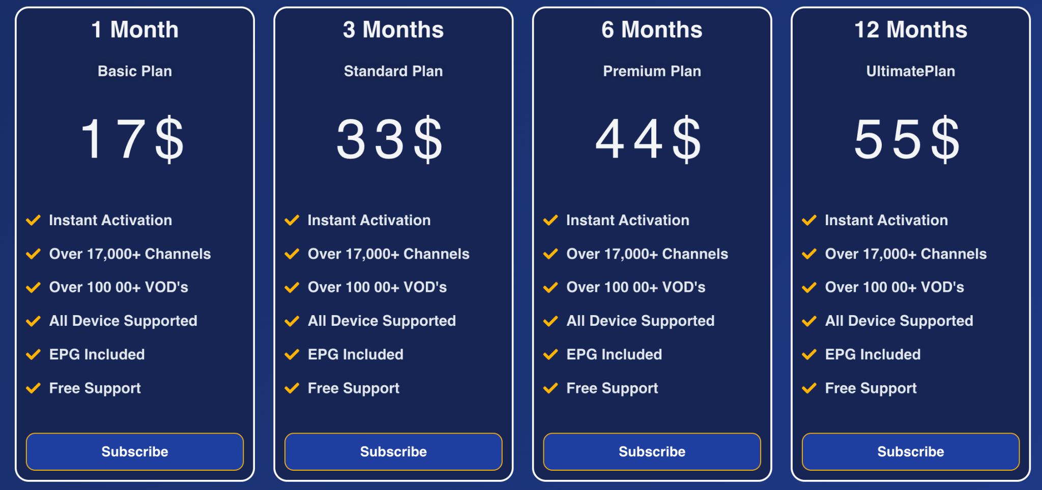 King IPTV pricing plans for 1 device