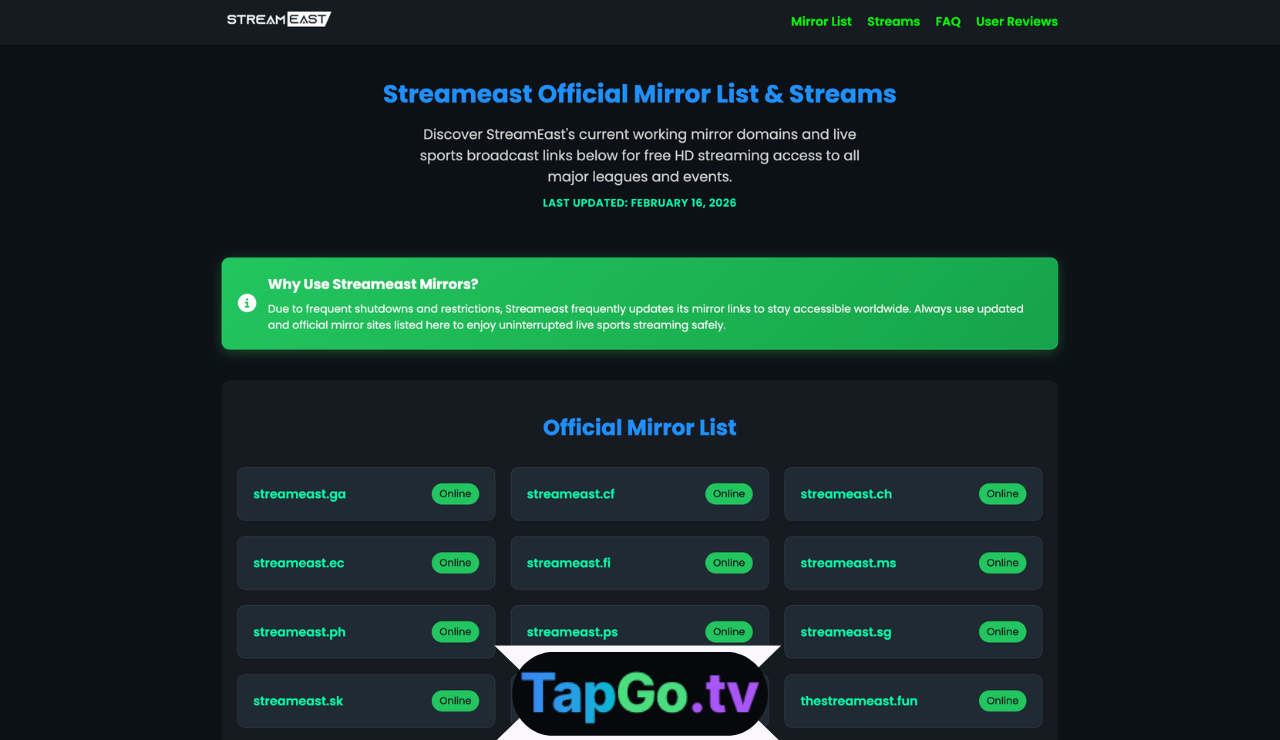 Streameast official mirror list and streams
